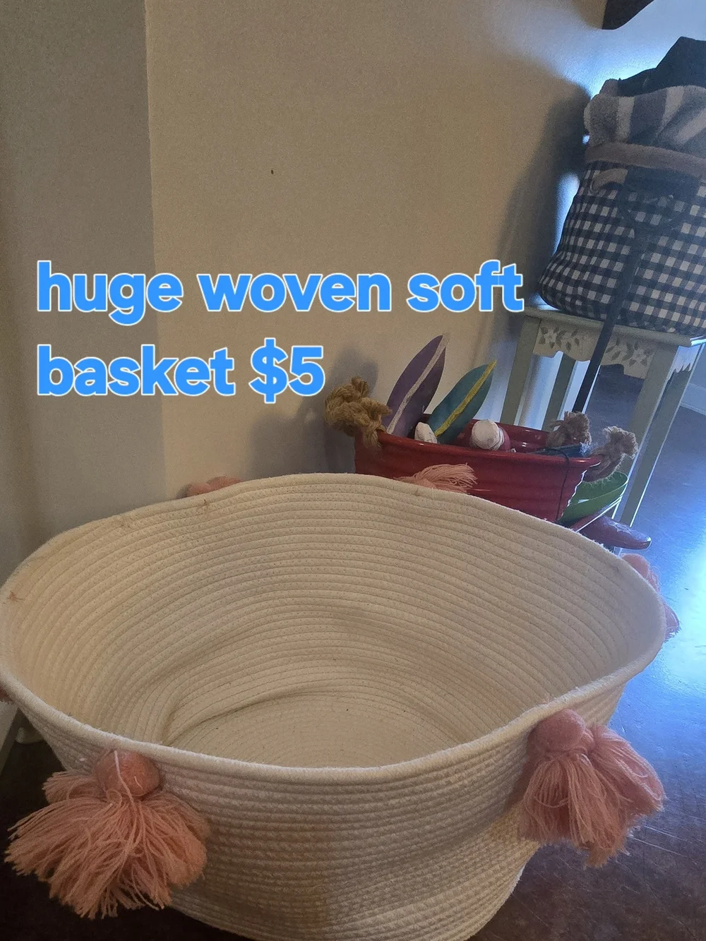 Woven Soft Accent Basket with Pink Tassels